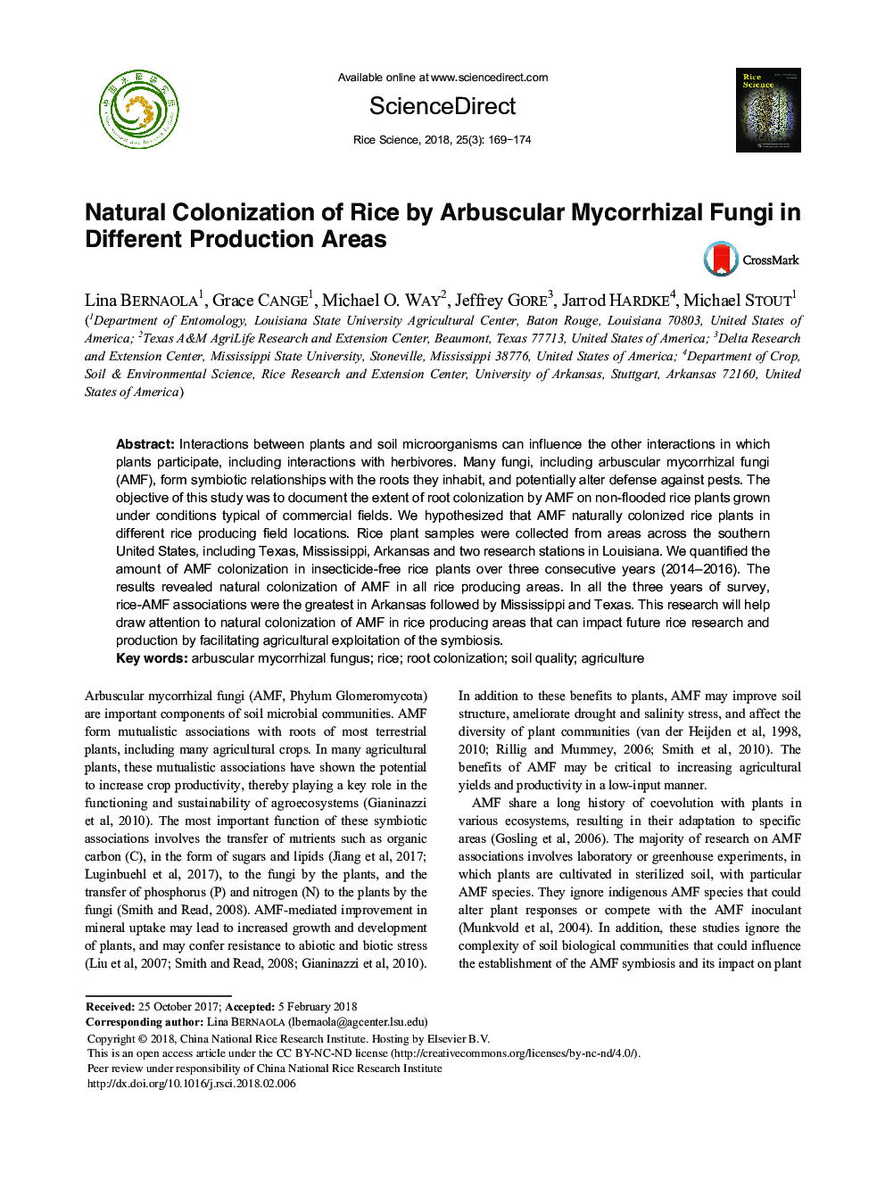 Natural Colonization of Rice by Arbuscular Mycorrhizal Fungi in Different Production Areas