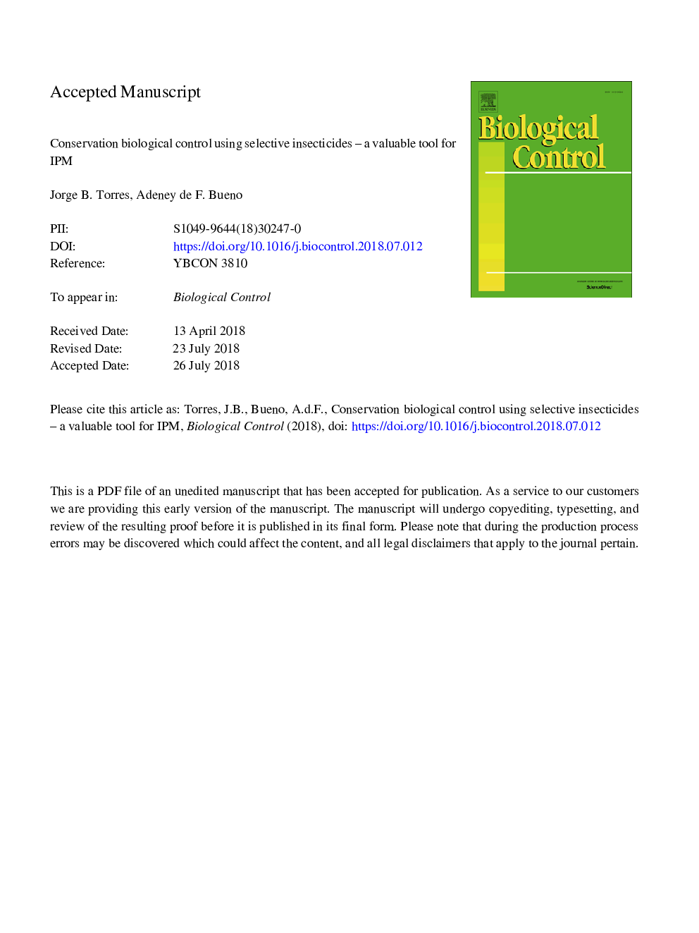 Conservation biological control using selective insecticides - A valuable tool for IPM