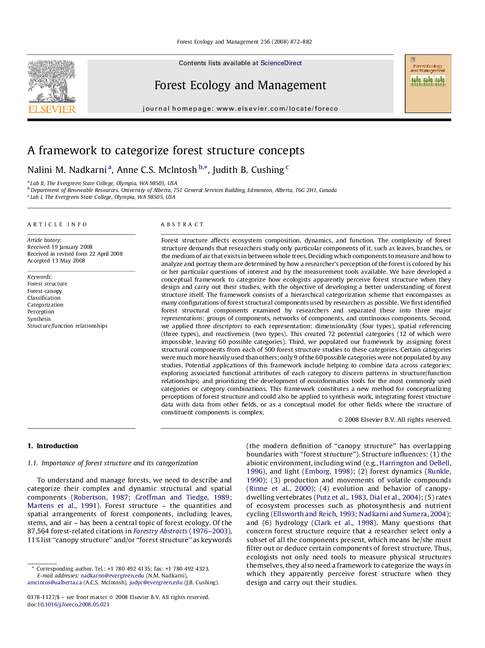 A framework to categorize forest structure concepts