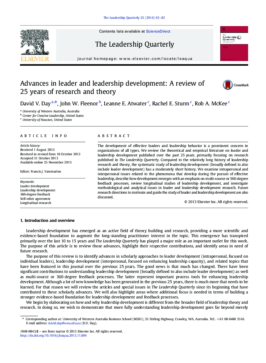 Advances in leader and leadership development: A review of 25 years of research and theory
