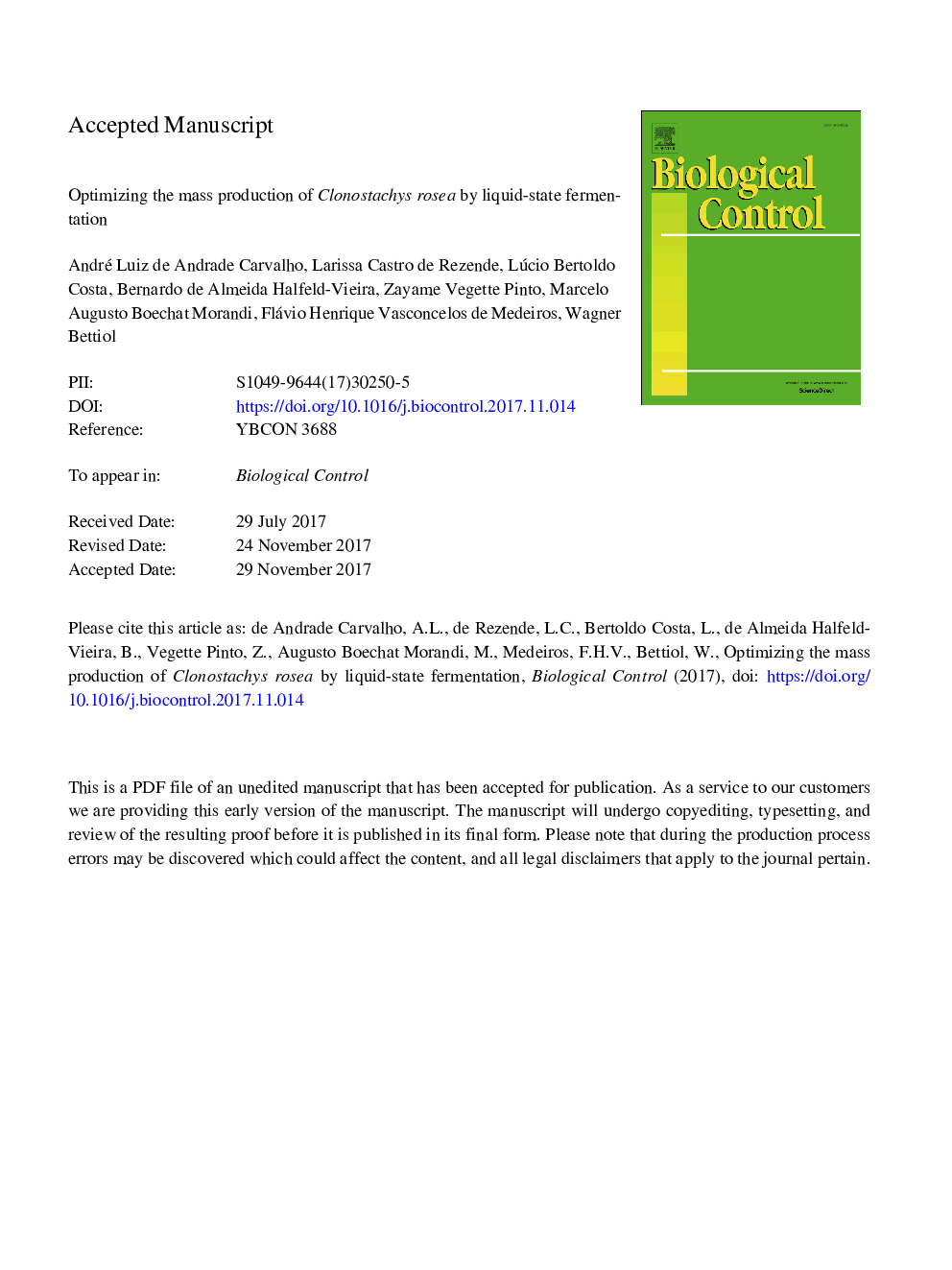 Optimizing the mass production of Clonostachys rosea by liquid-state fermentation