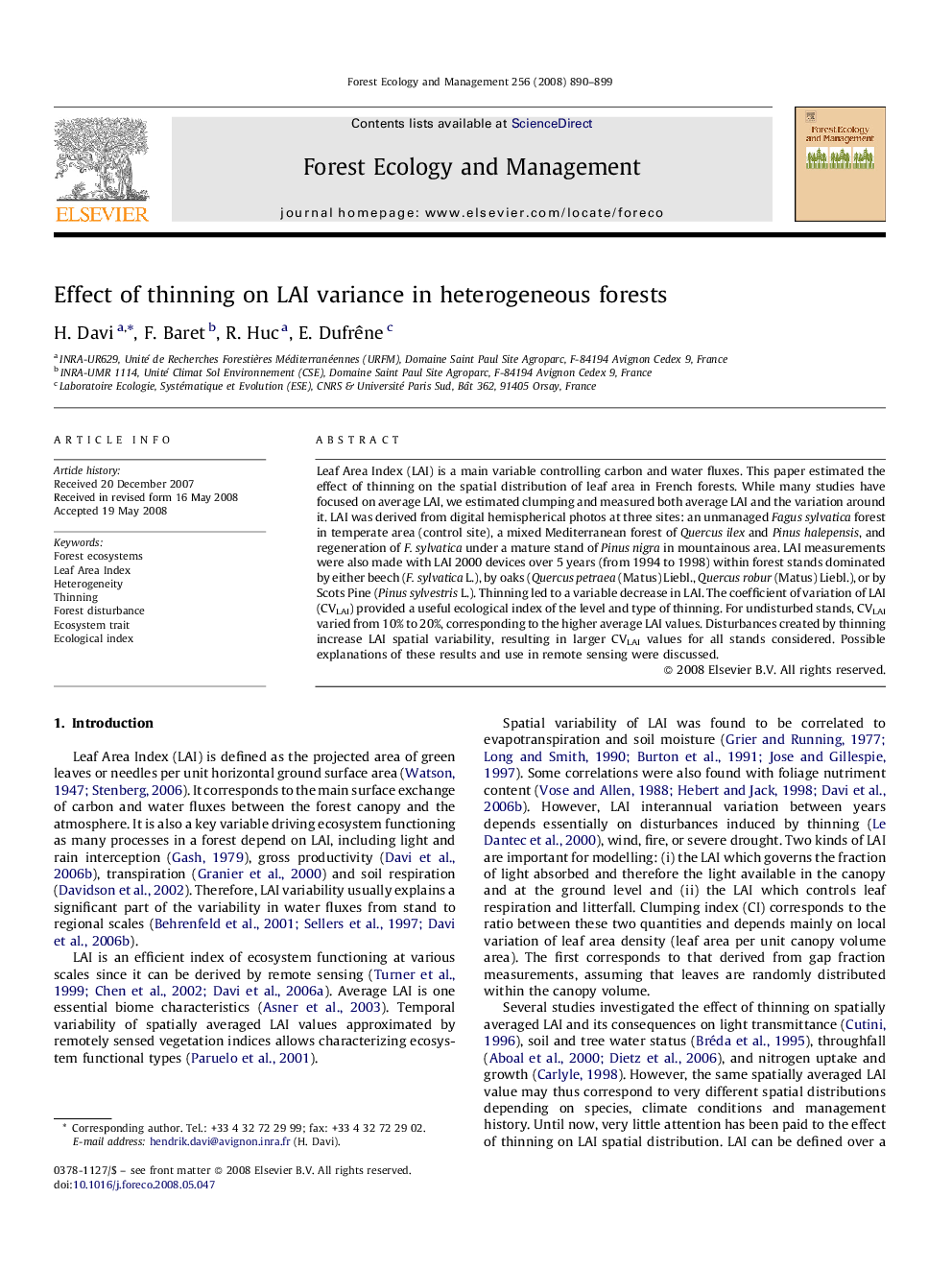 Effect of thinning on LAI variance in heterogeneous forests