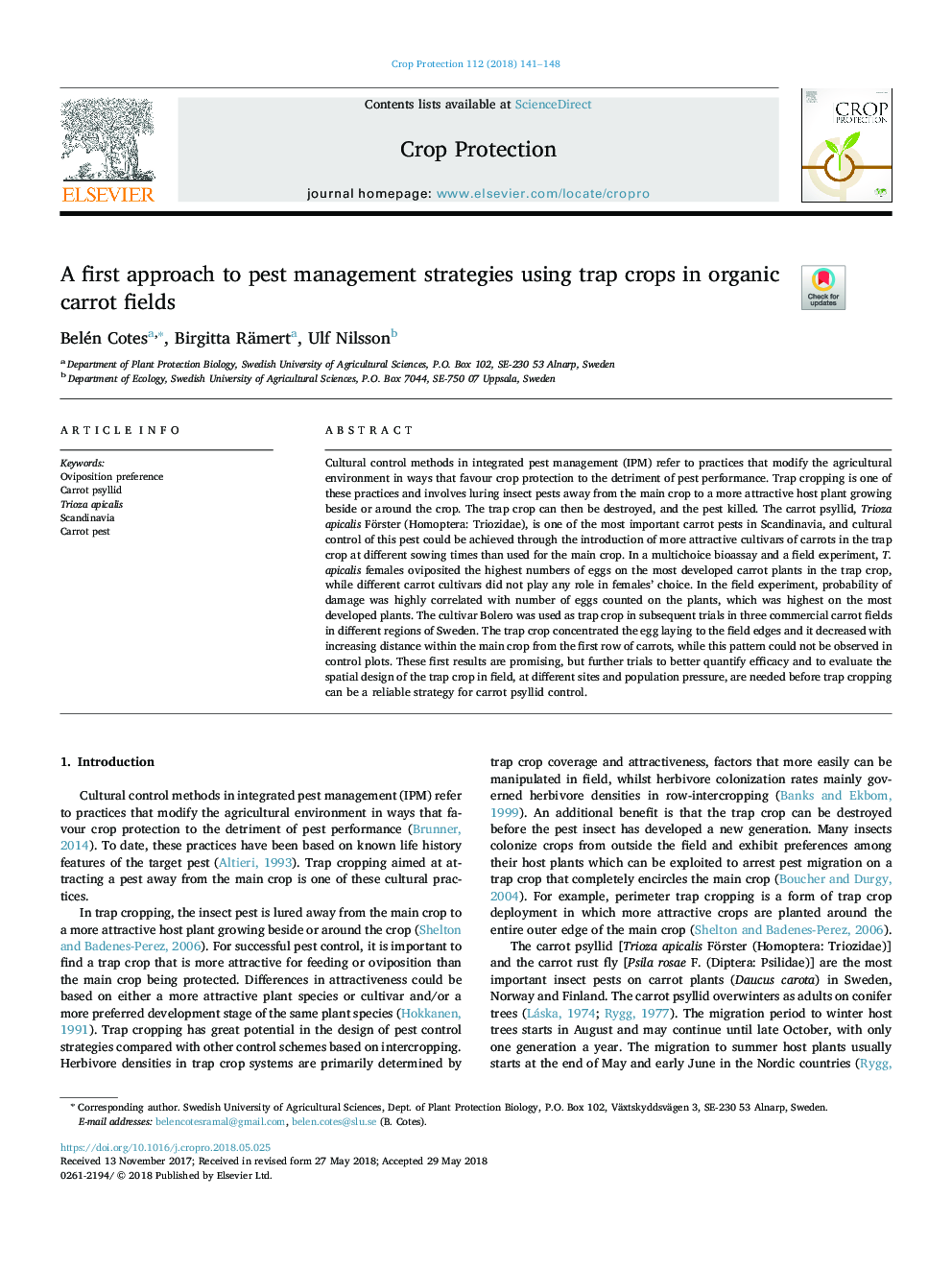 اولین رویکرد به استراتژی های مدیریت آفات با استفاده از محصولات تله در حوزه های هویج 