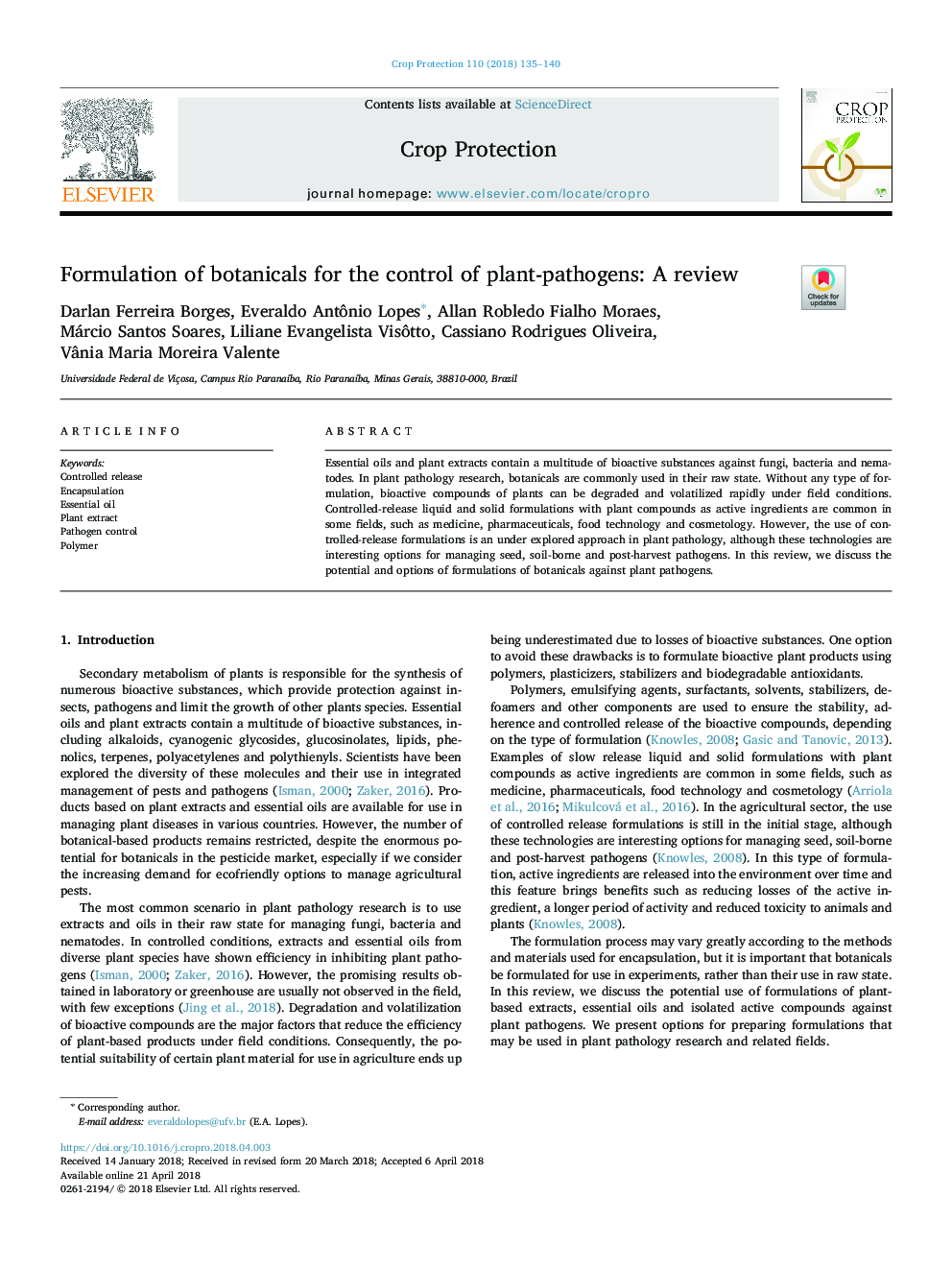 Formulation of botanicals for the control of plant-pathogens: A review