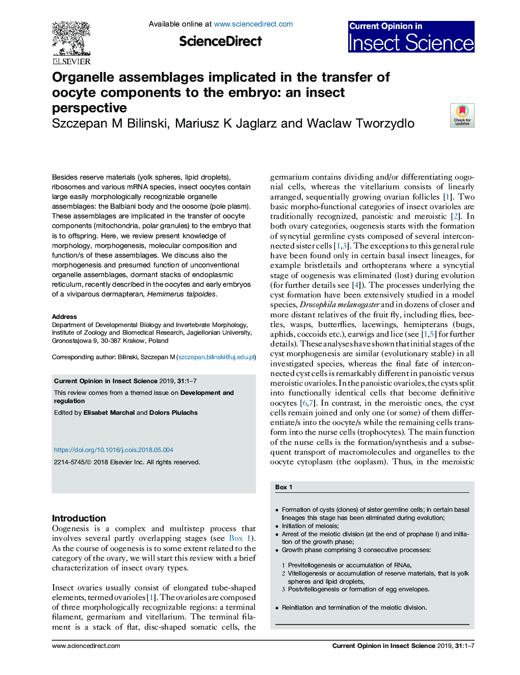 Organelle assemblages implicated in the transfer of oocyte components to the embryo: an insect perspective