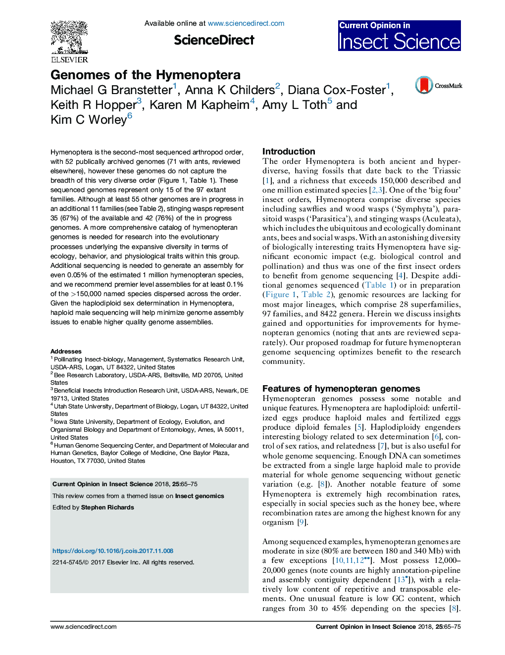 Genomes of the Hymenoptera