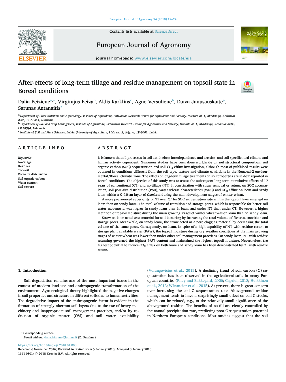 After-effects of long-term tillage and residue management on topsoil state in Boreal conditions