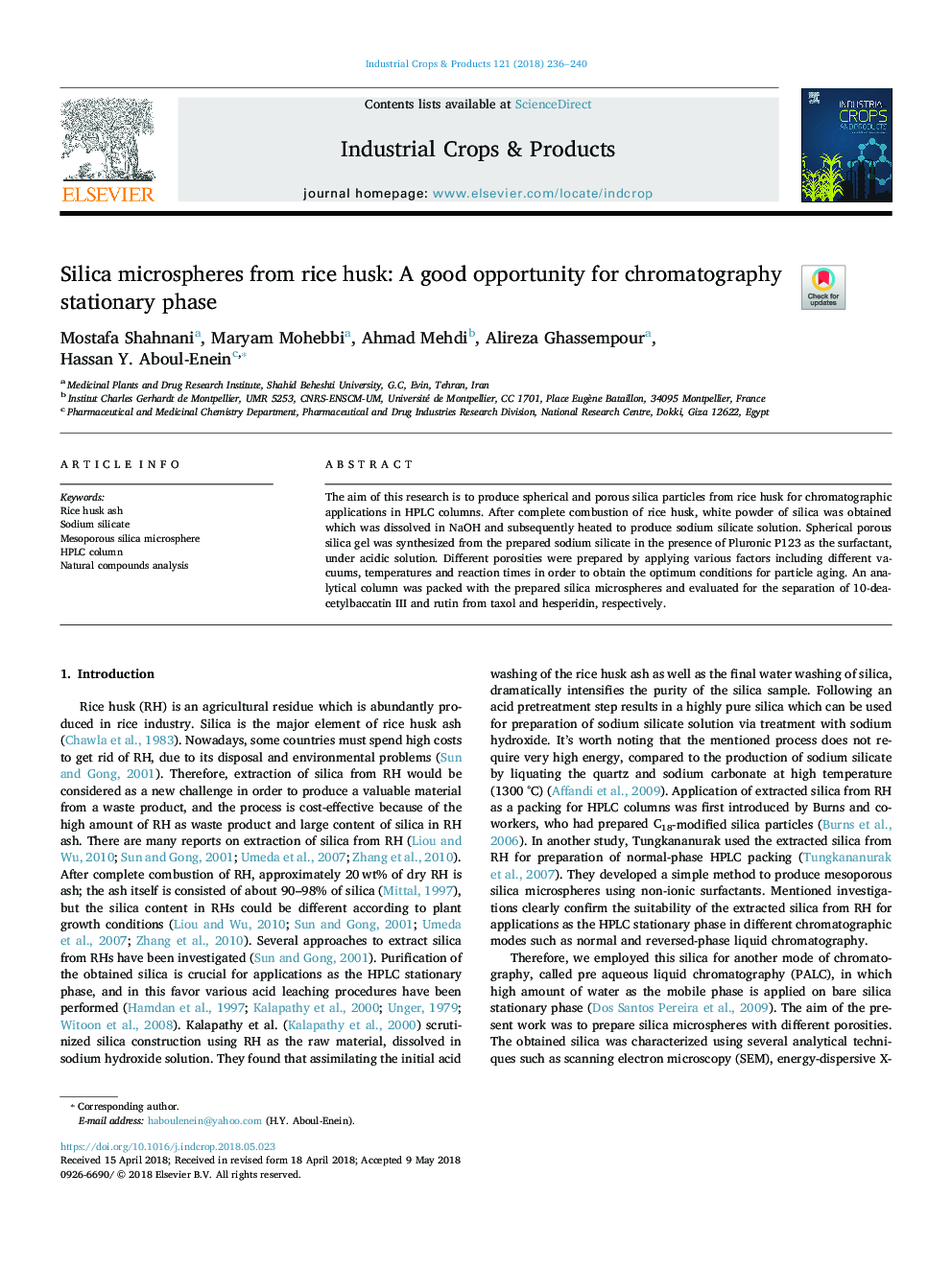 Silica microspheres from rice husk: A good opportunity for chromatography stationary phase