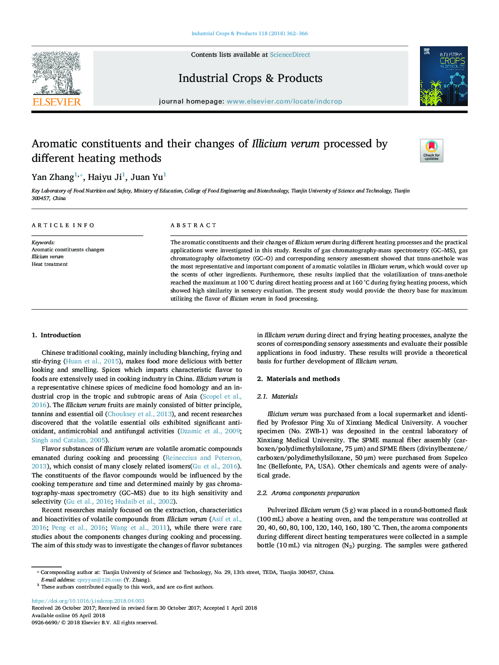 Aromatic constituents and their changes of Illicium verum processed by different heating methods