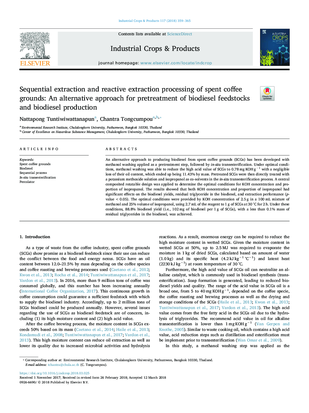 Sequential extraction and reactive extraction processing of spent coffee grounds: An alternative approach for pretreatment of biodiesel feedstocks and biodiesel production