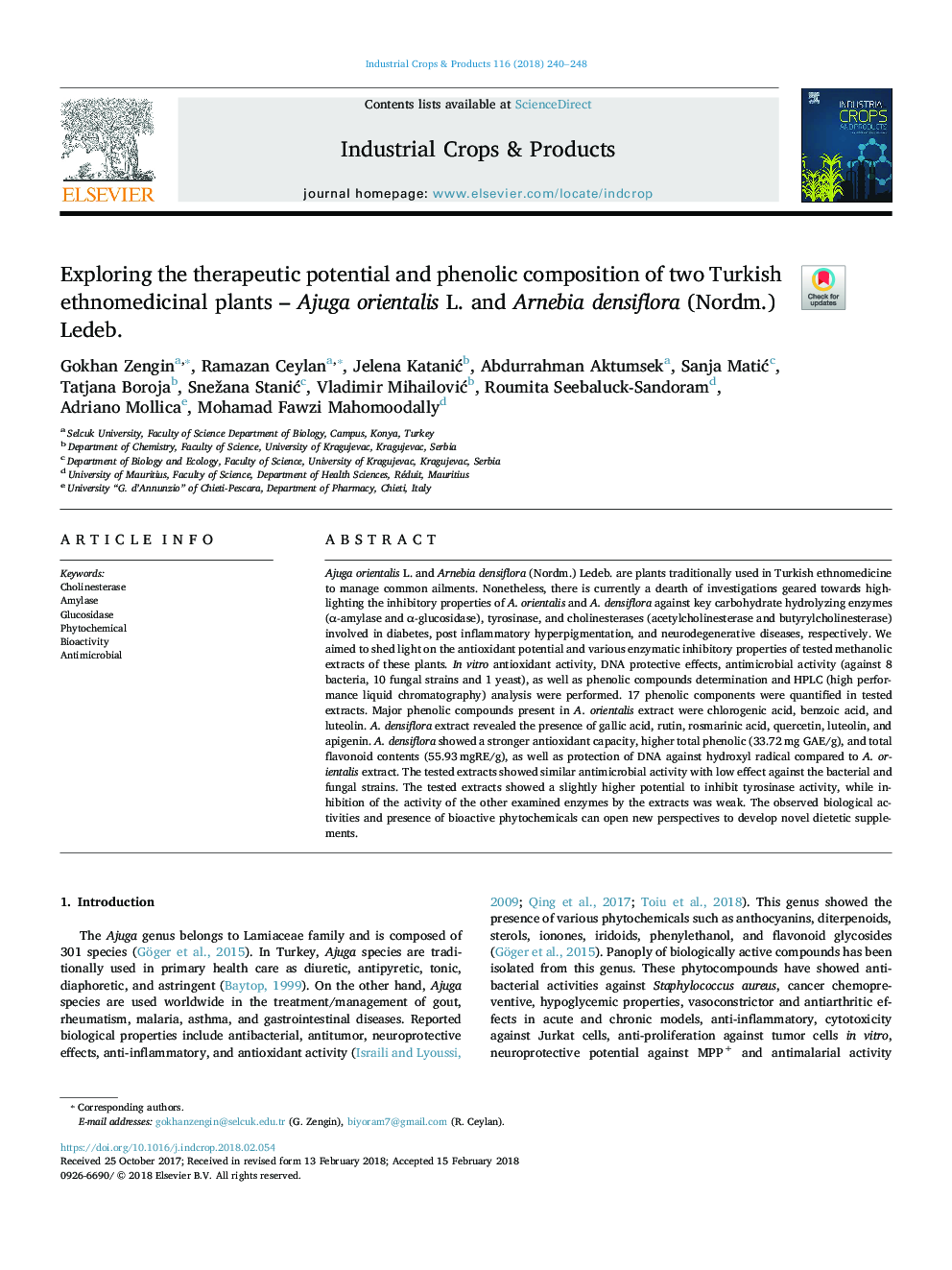 Exploring the therapeutic potential and phenolic composition of two Turkish ethnomedicinal plants - Ajuga orientalis L. and Arnebia densiflora (Nordm.) Ledeb.