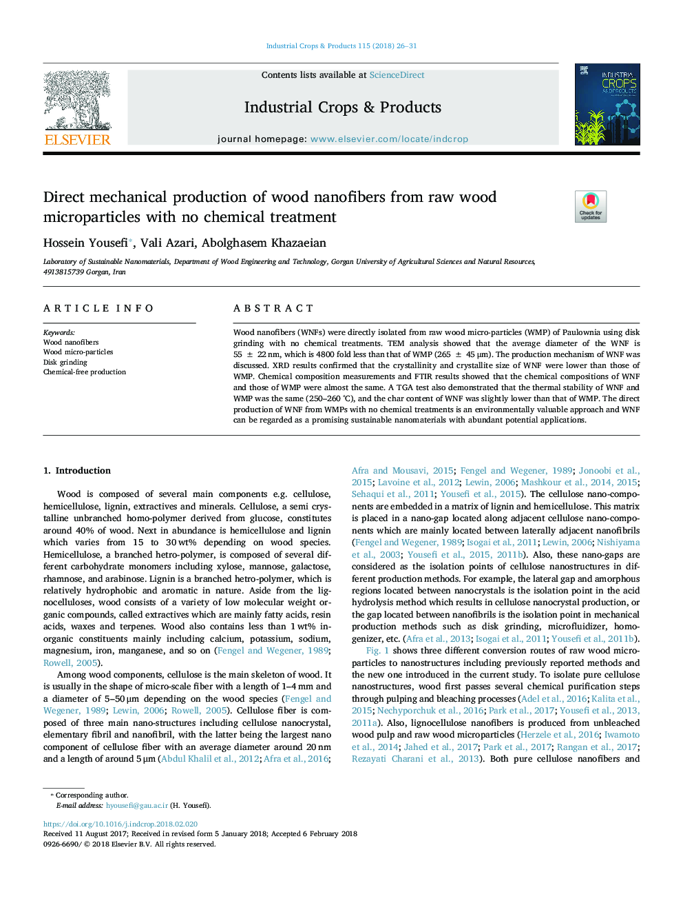 Direct mechanical production of wood nanofibers from raw wood microparticles with no chemical treatment