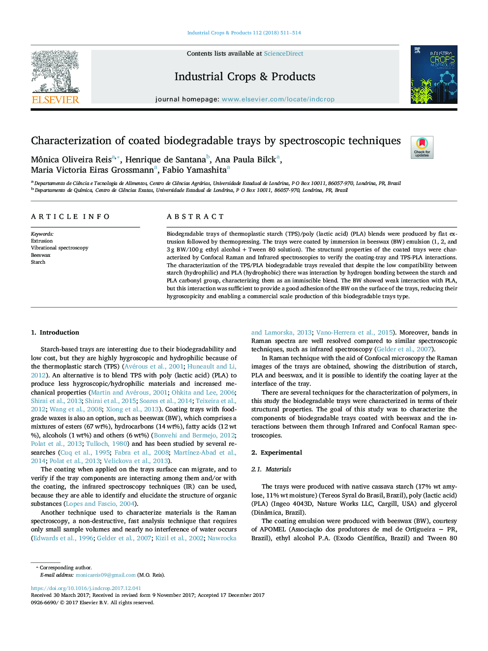 Characterization of coated biodegradable trays by spectroscopic techniques