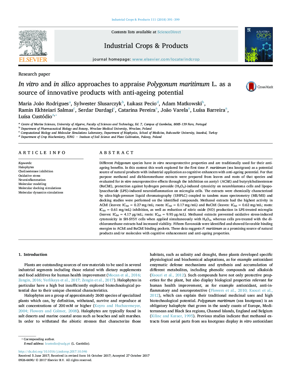 In vitro and in silico approaches to appraise Polygonum maritimum L. as a source of innovative products with anti-ageing potential