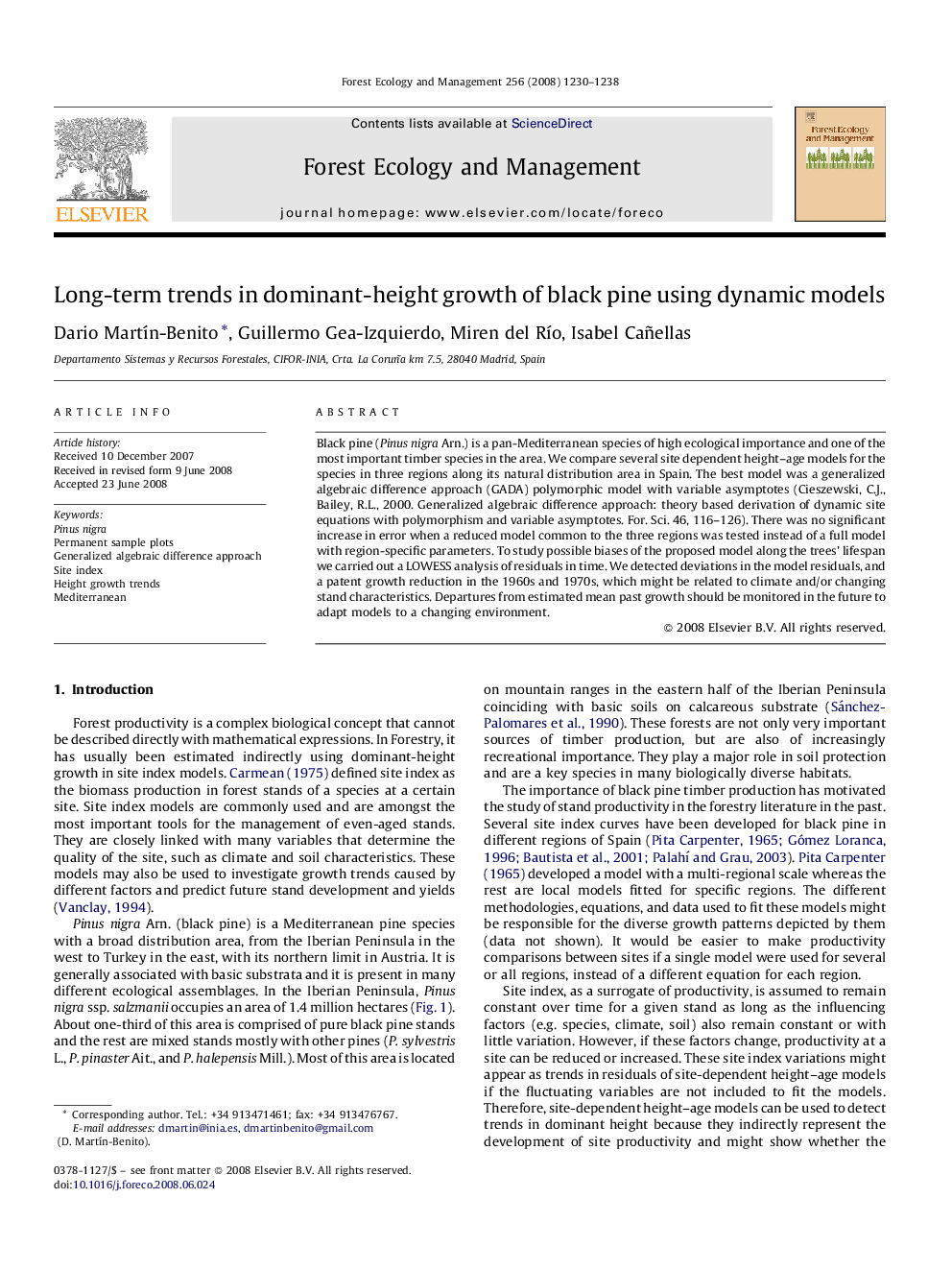 Long-term trends in dominant-height growth of black pine using dynamic models