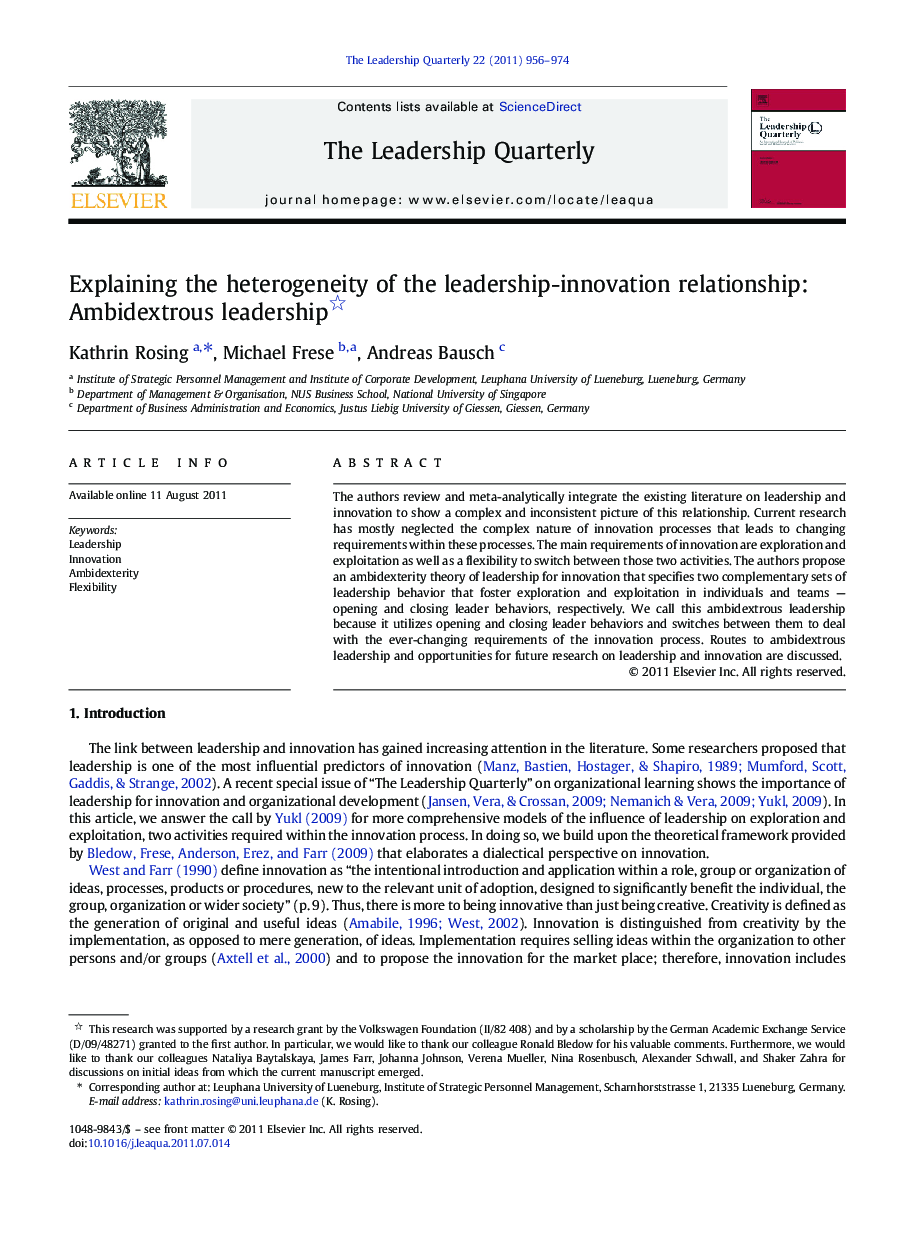 Explaining the heterogeneity of the leadership-innovation relationship: Ambidextrous leadership 