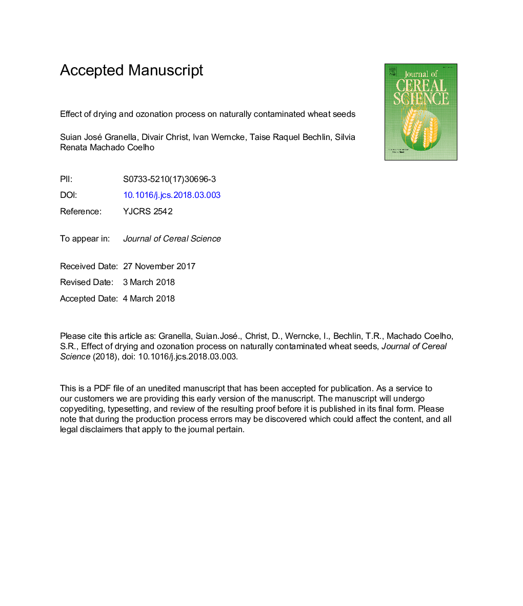 Effect of drying and ozonation process on naturally contaminated wheat seeds