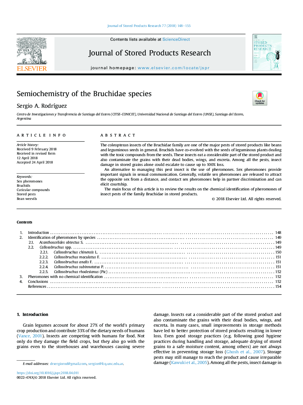 Semiochemistry of the Bruchidae species