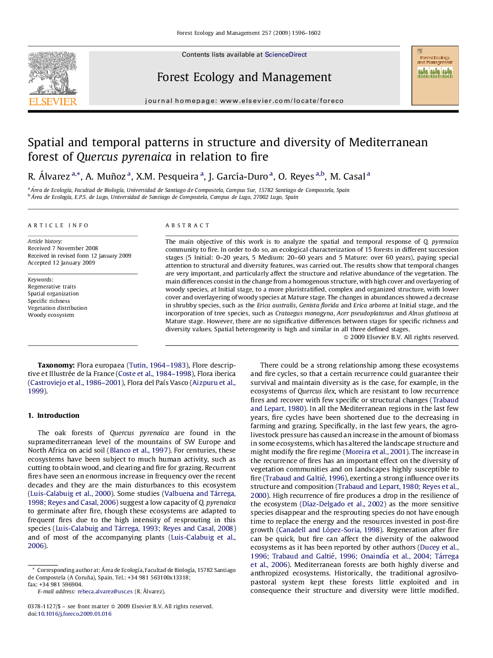 Spatial and temporal patterns in structure and diversity of Mediterranean forest of Quercus pyrenaica in relation to fire