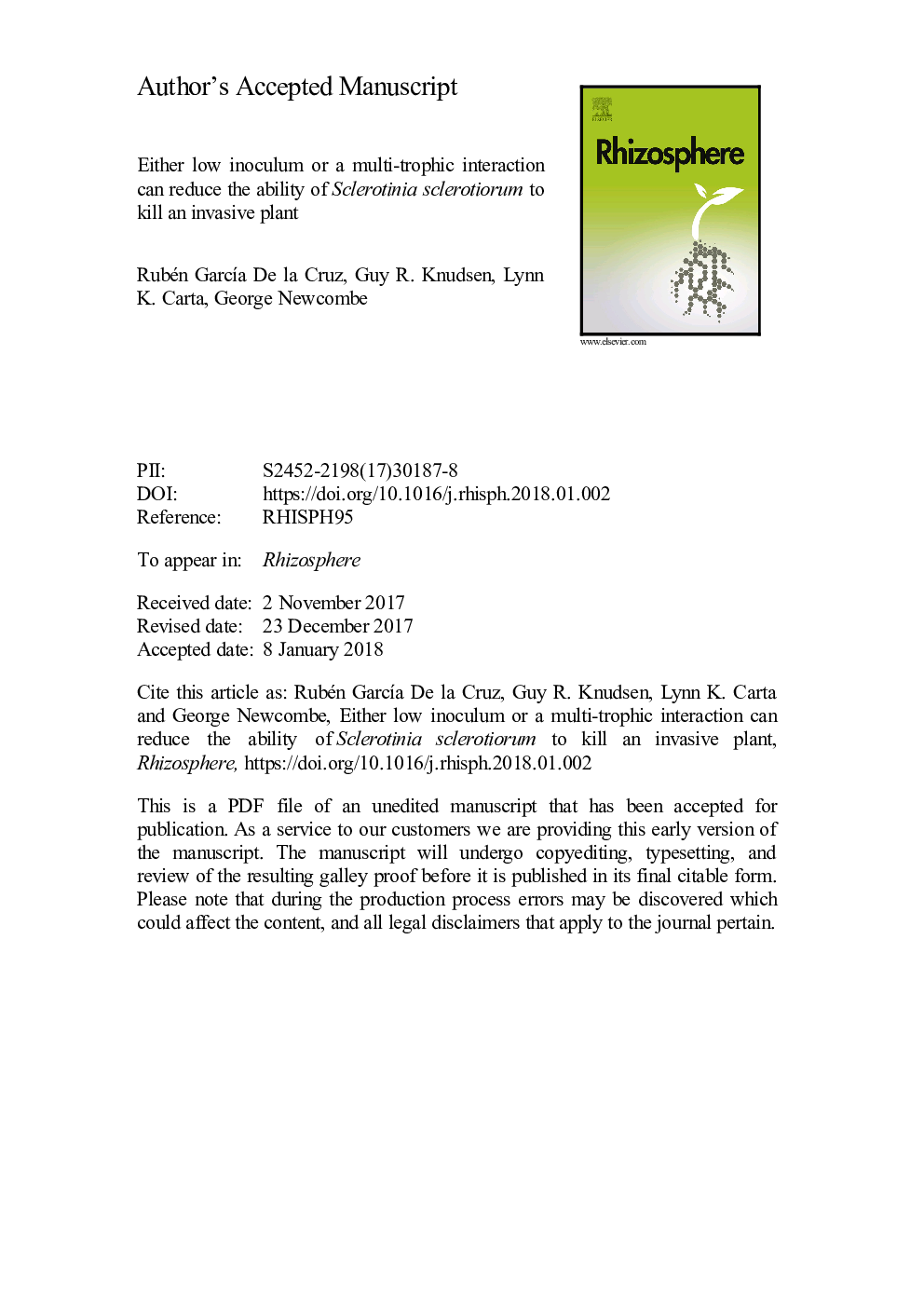 Either low inoculum or a multi-trophic interaction can reduce the ability of Sclerotinia sclerotiorum to kill an invasive plant