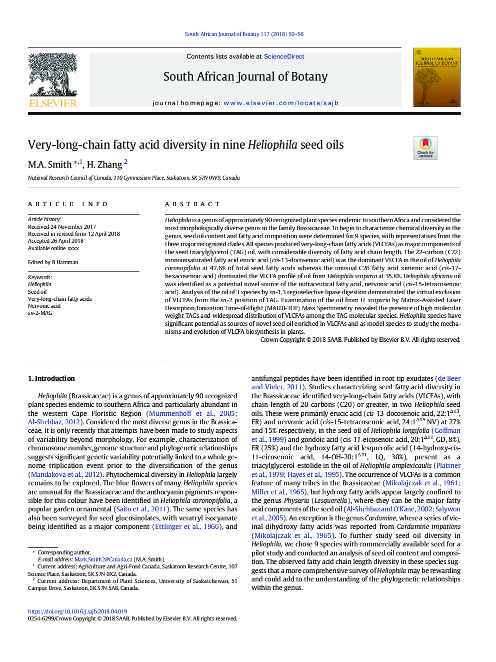 Very-long-chain fatty acid diversity in nine Heliophila seed oils