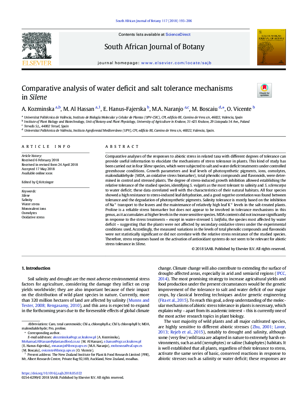 Comparative analysis of water deficit and salt tolerance mechanisms in Silene