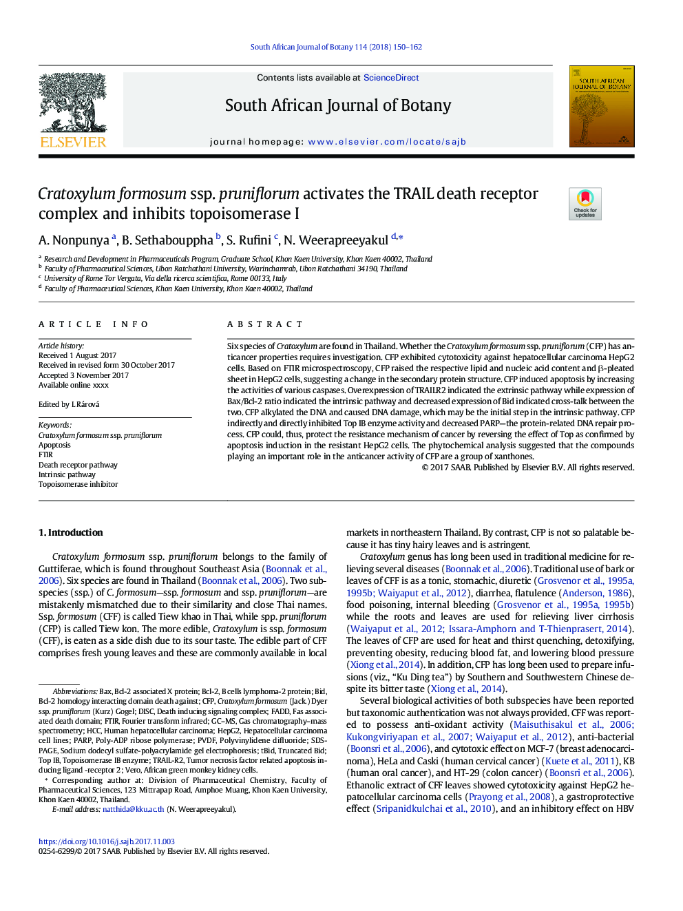 Cratoxylum formosum ssp. pruniflorum activates the TRAIL death receptor complex and inhibits topoisomerase I