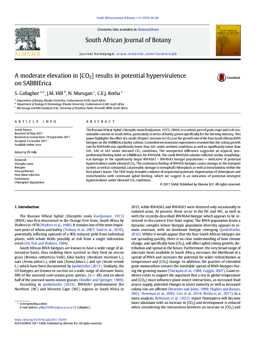 A moderate elevation in [CO2] results in potential hypervirulence on SABBIErica