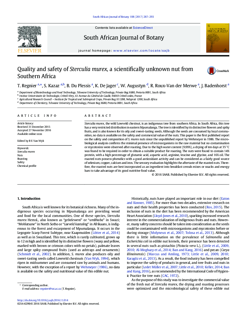 Quality and safety of Sterculia murex, a scientifically unknown nut from Southern Africa