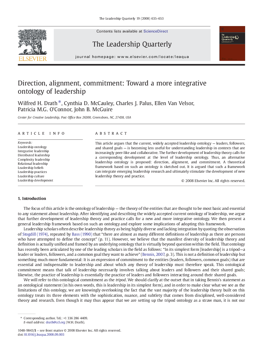 Direction, alignment, commitment: Toward a more integrative ontology of leadership