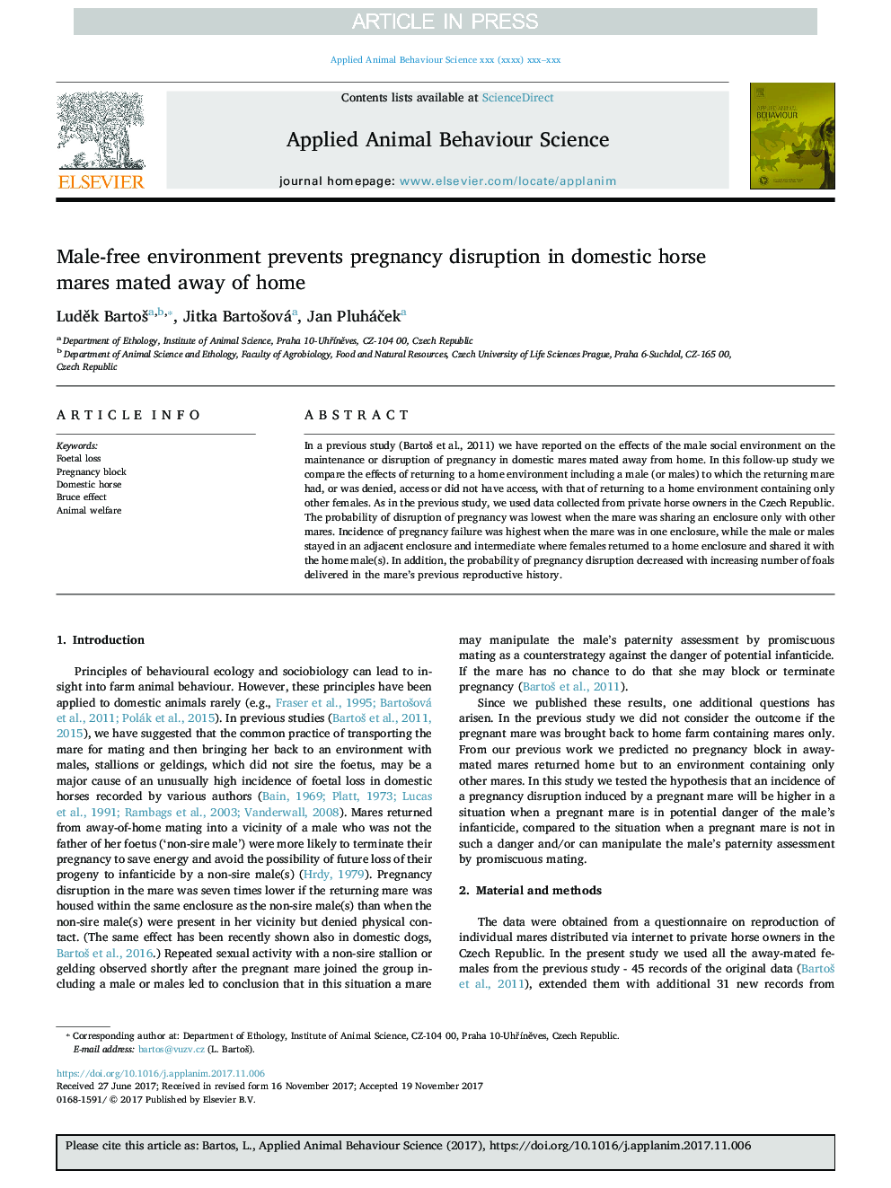 Male-free environment prevents pregnancy disruption in domestic horse mares mated away of home