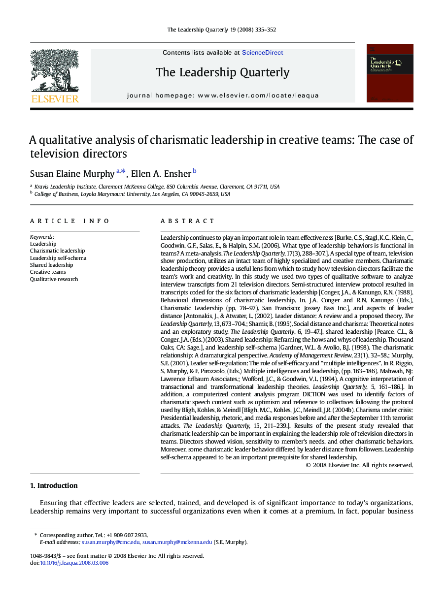 A qualitative analysis of charismatic leadership in creative teams: The case of television directors