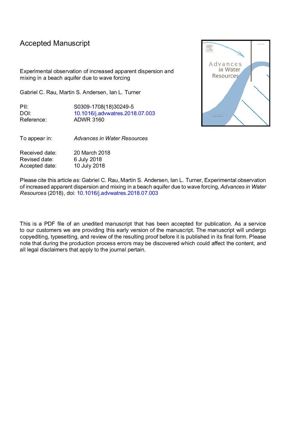 Experimental observation of increased apparent dispersion and mixing in a beach aquifer due to wave forcing