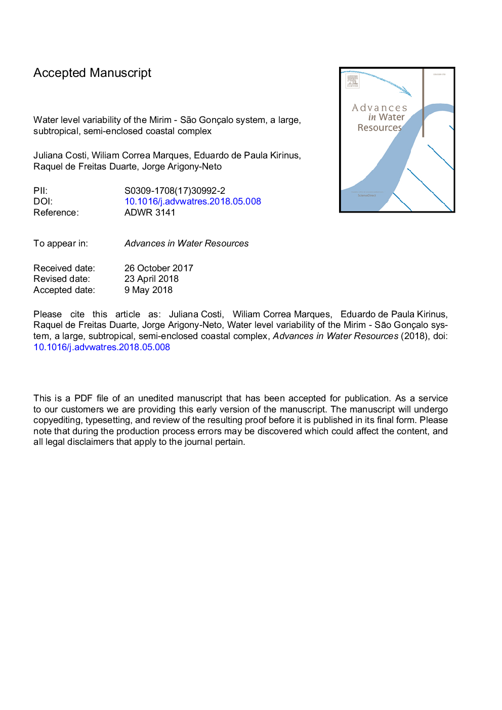 Water level variability of the Mirim - SÃ£o Gonçalo system, a large, subtropical, semi-enclosed coastal complex