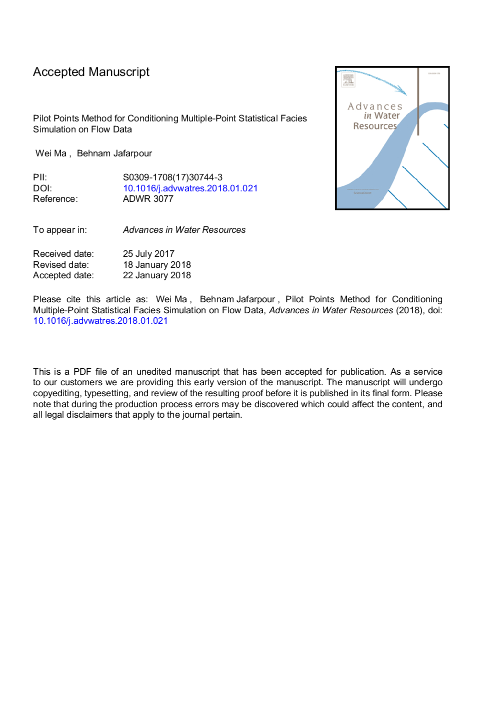 Pilot points method for conditioning multiple-point statistical facies simulation on flow data