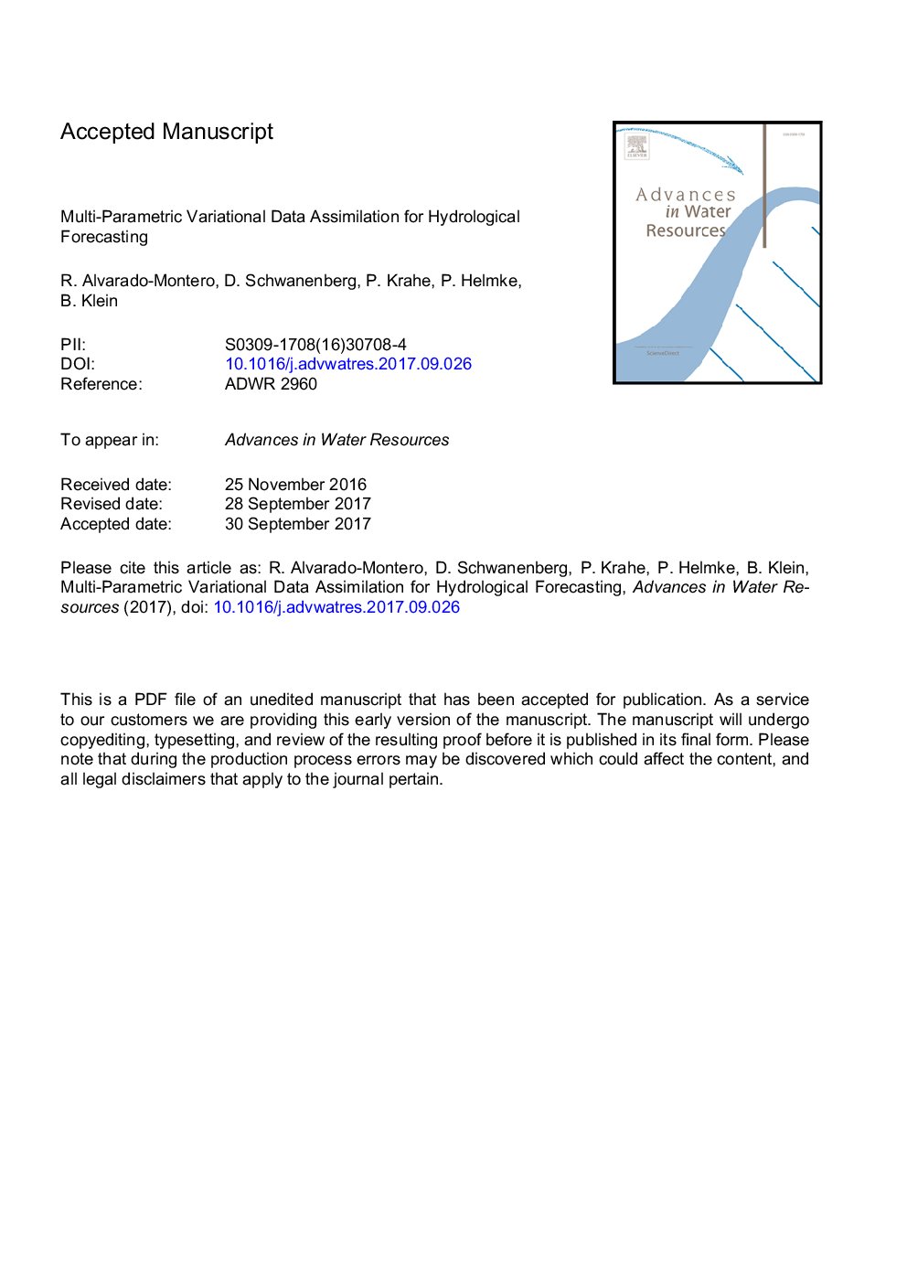 Multi-parametric variational data assimilation for hydrological forecasting