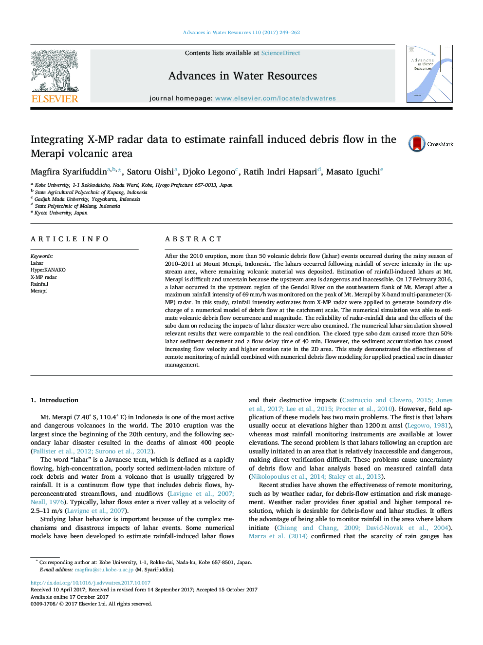 Integrating X-MP radar data to estimate rainfall induced debris flow in the Merapi volcanic area