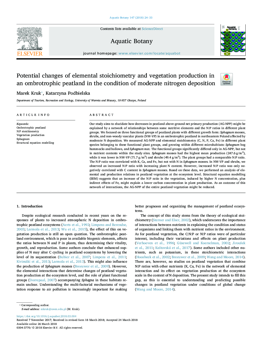 تغییرات بالقوه استوکیومتری عنصری و تولید پوشش گیاهی در یک زلزله باموبایل با شرایط رسوب نیتروژن 
