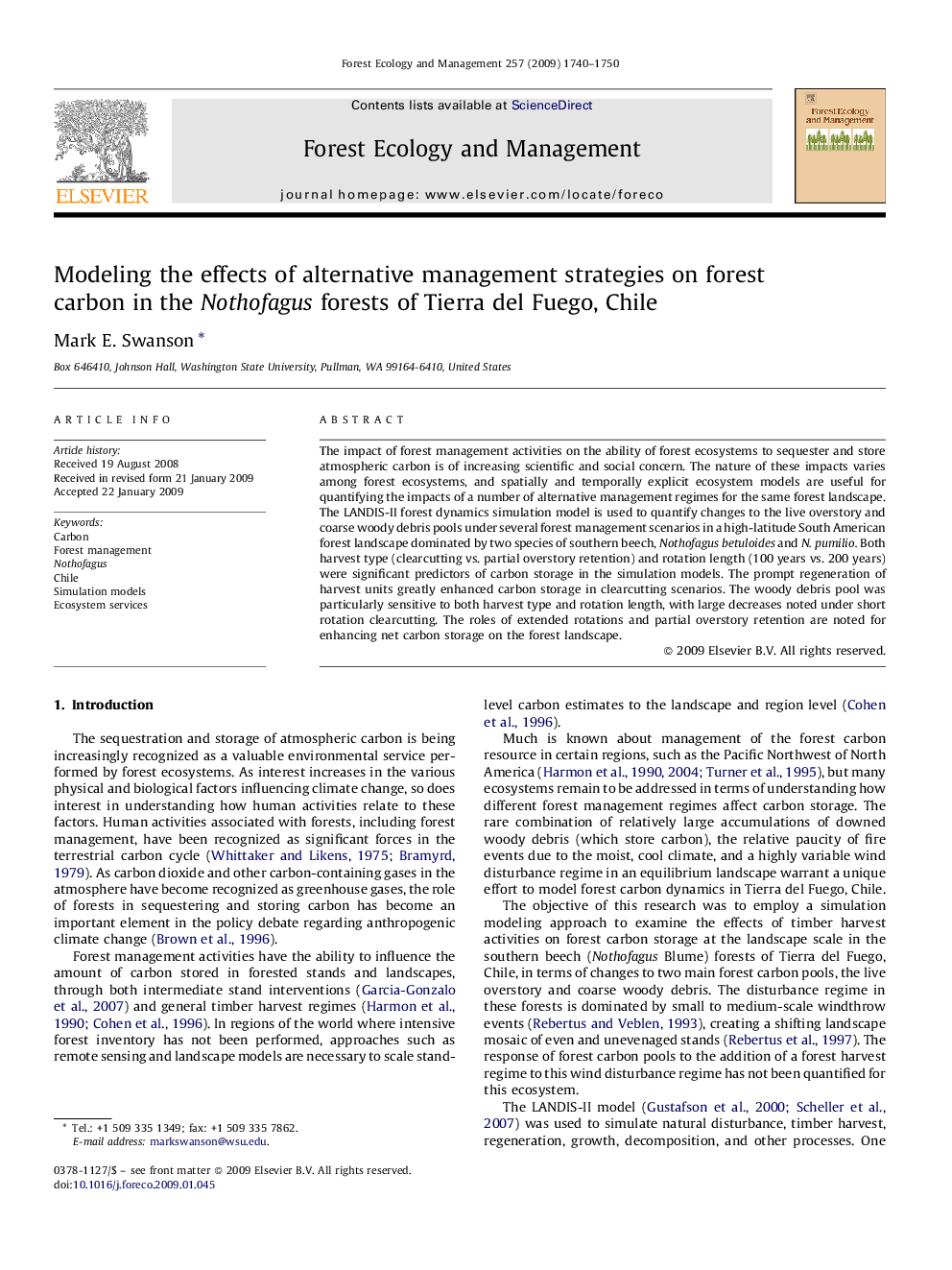 Modeling the effects of alternative management strategies on forest carbon in the Nothofagus forests of Tierra del Fuego, Chile