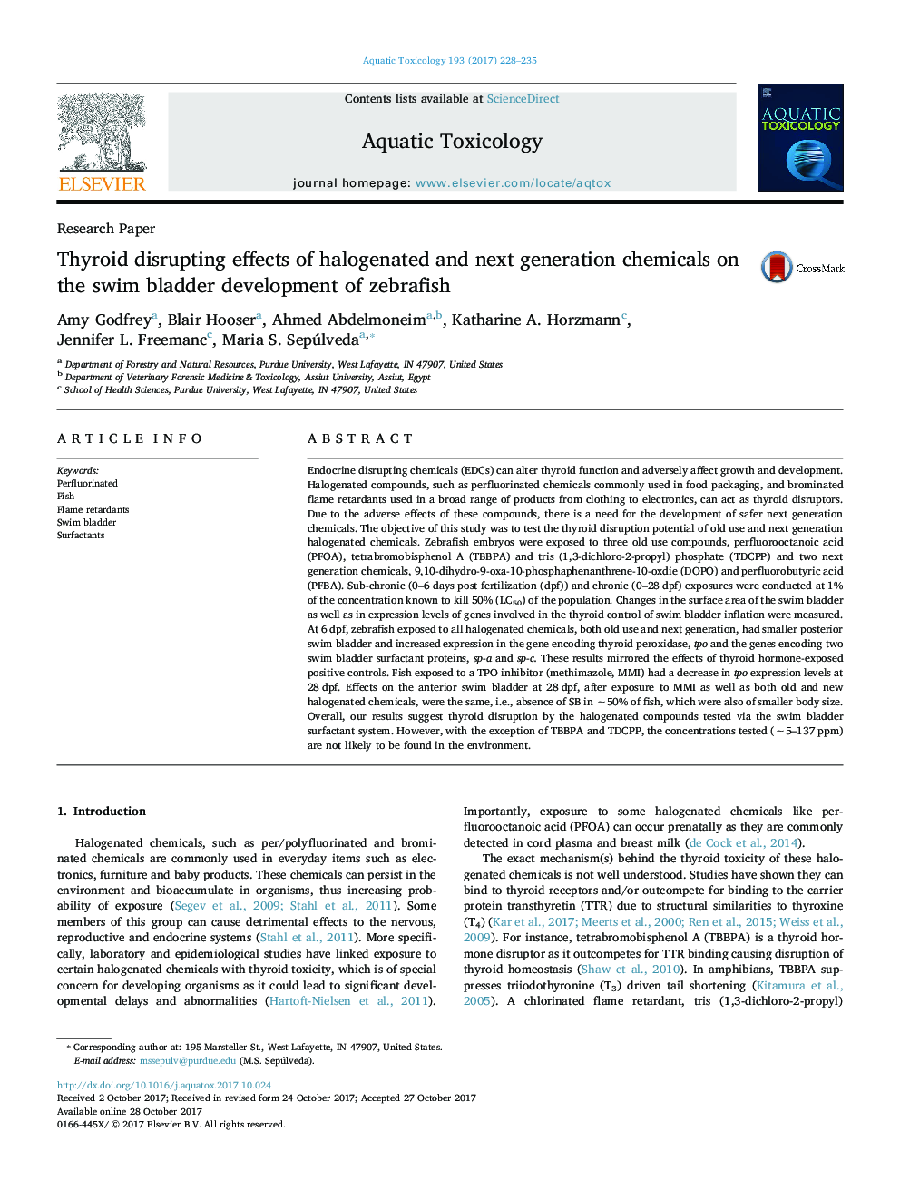 Thyroid disrupting effects of halogenated and next generation chemicals on the swim bladder development of zebrafish