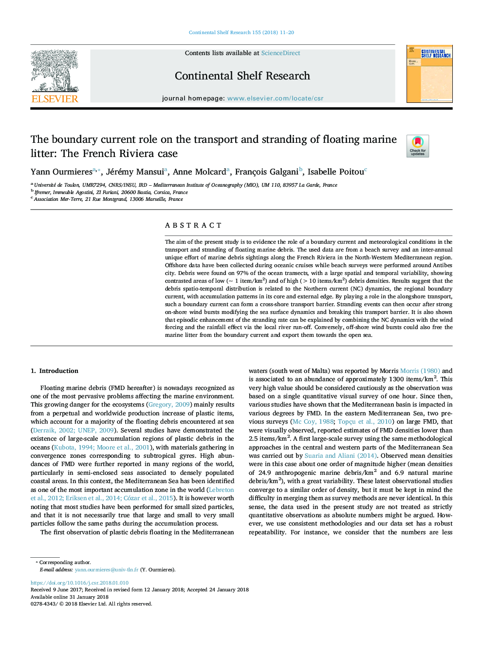 The boundary current role on the transport and stranding of floating marine litter: The French Riviera case