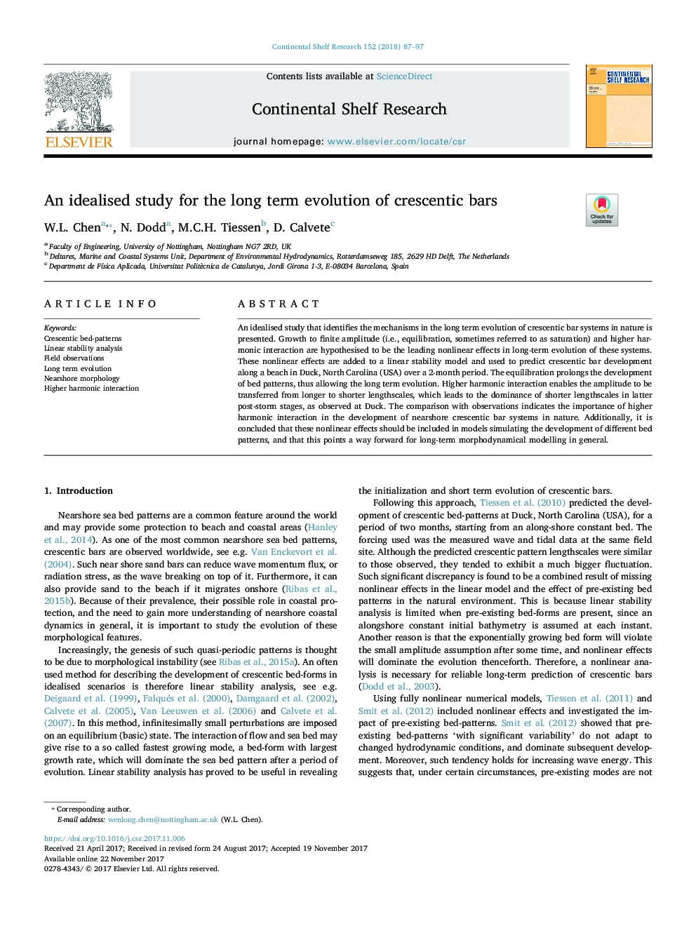 An idealised study for the long term evolution of crescentic bars