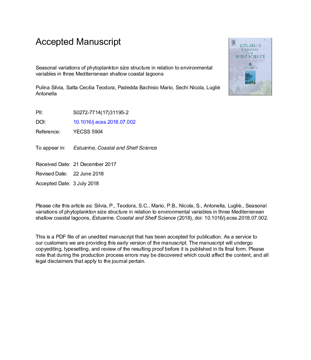 Seasonal variations of phytoplankton size structure in relation to environmental variables in three Mediterranean shallow coastal lagoons