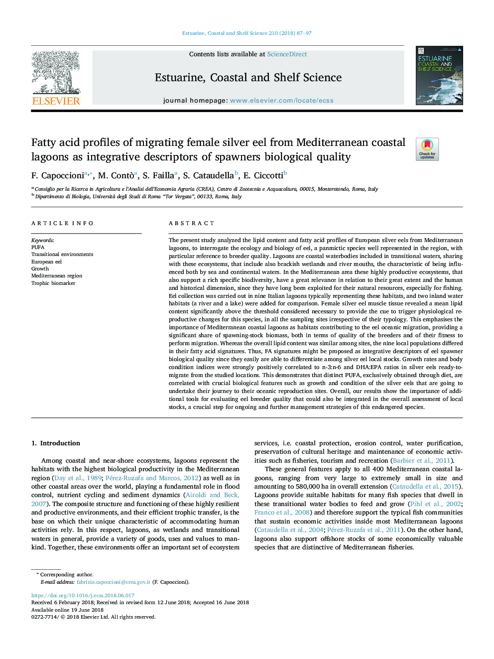 پروفایل اسید های چرب مگس نقره ای زنانه از تالاب های دریای مدیترانه به عنوان یکپارچه سازی توصیفگرهای کیفیت بیولوژیکی 