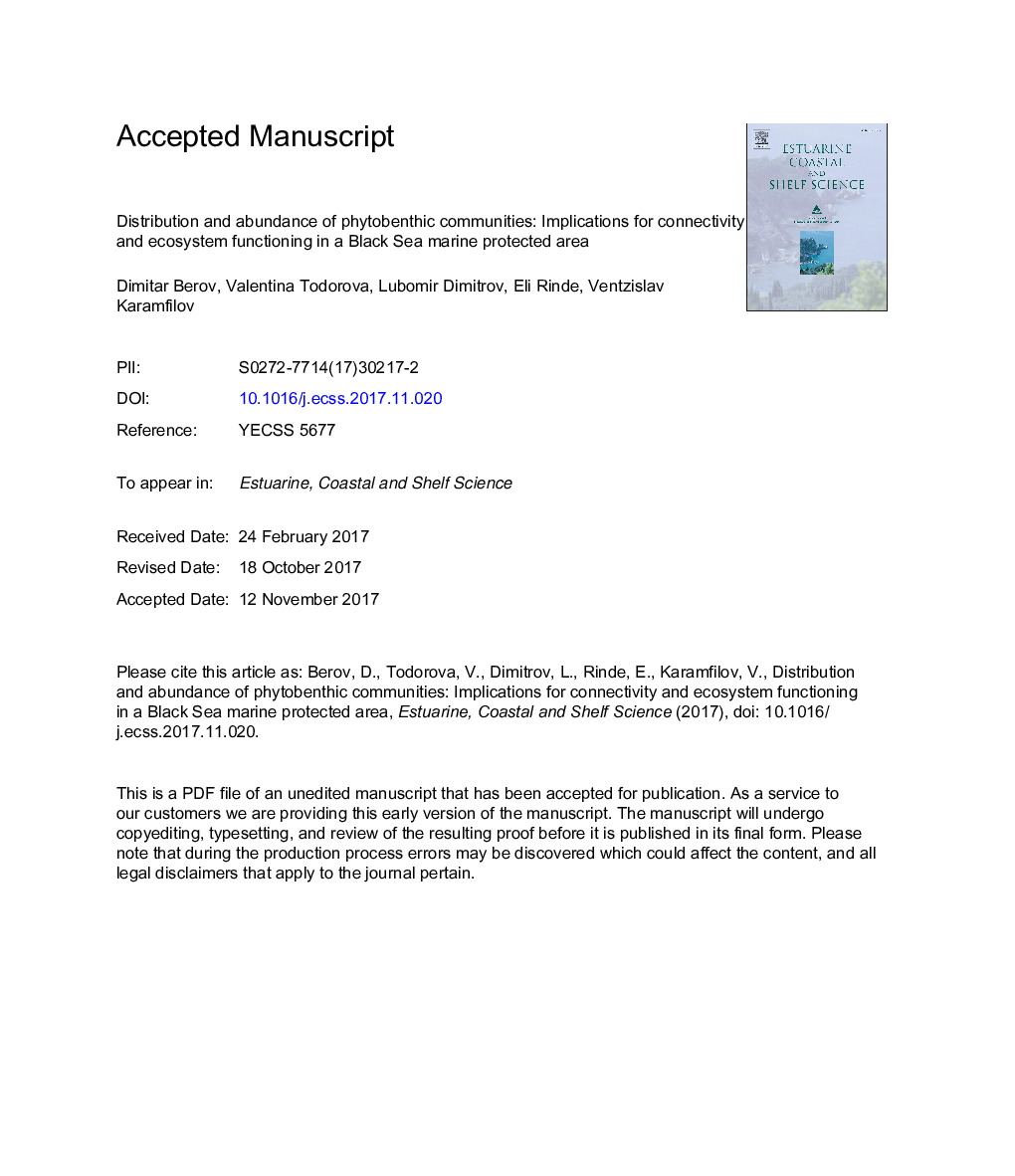 Distribution and abundance of phytobenthic communities: Implications for connectivity and ecosystem functioning in a Black Sea Marine Protected Area