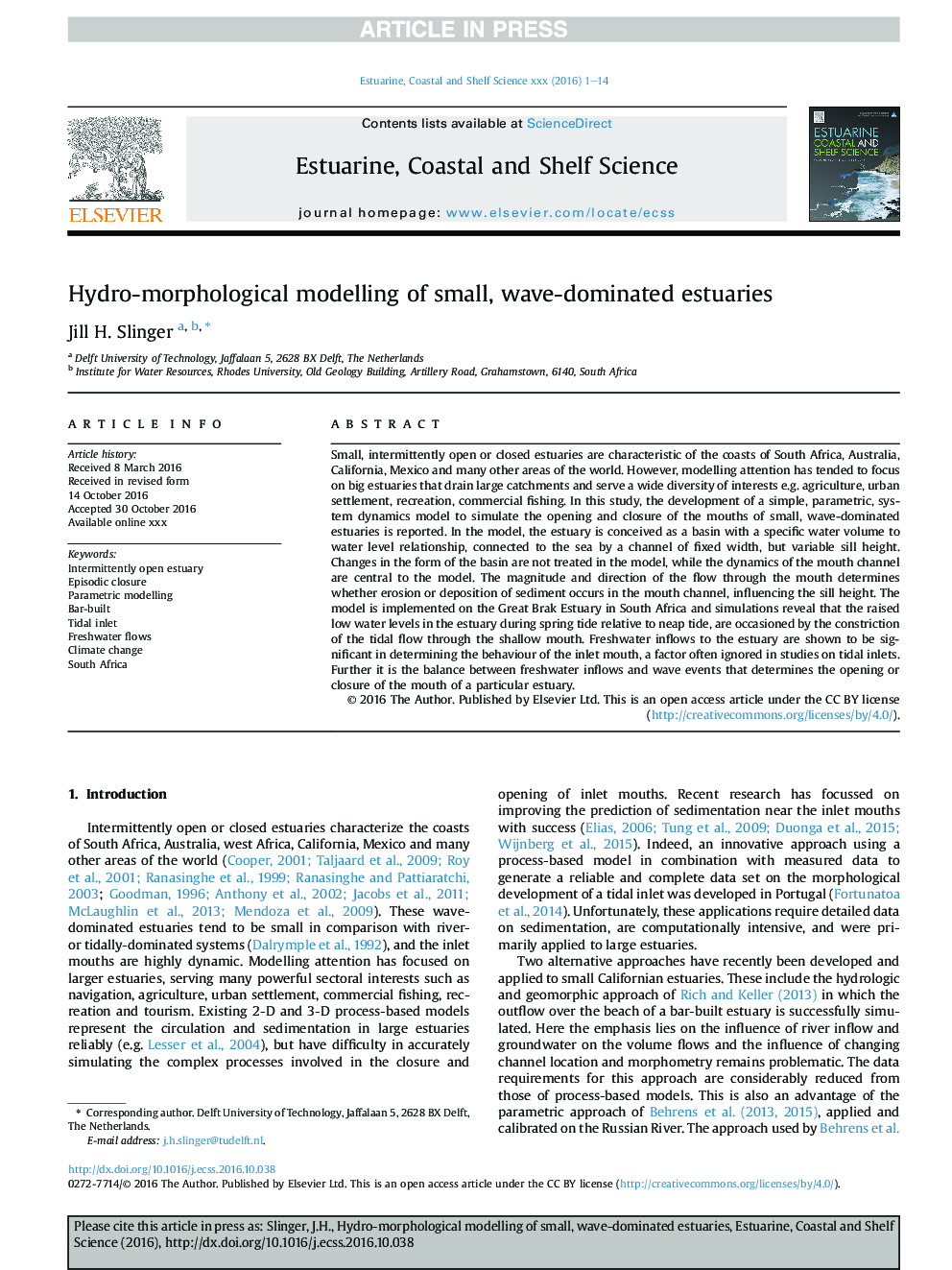 Hydro-morphological modelling of small, wave-dominated estuaries