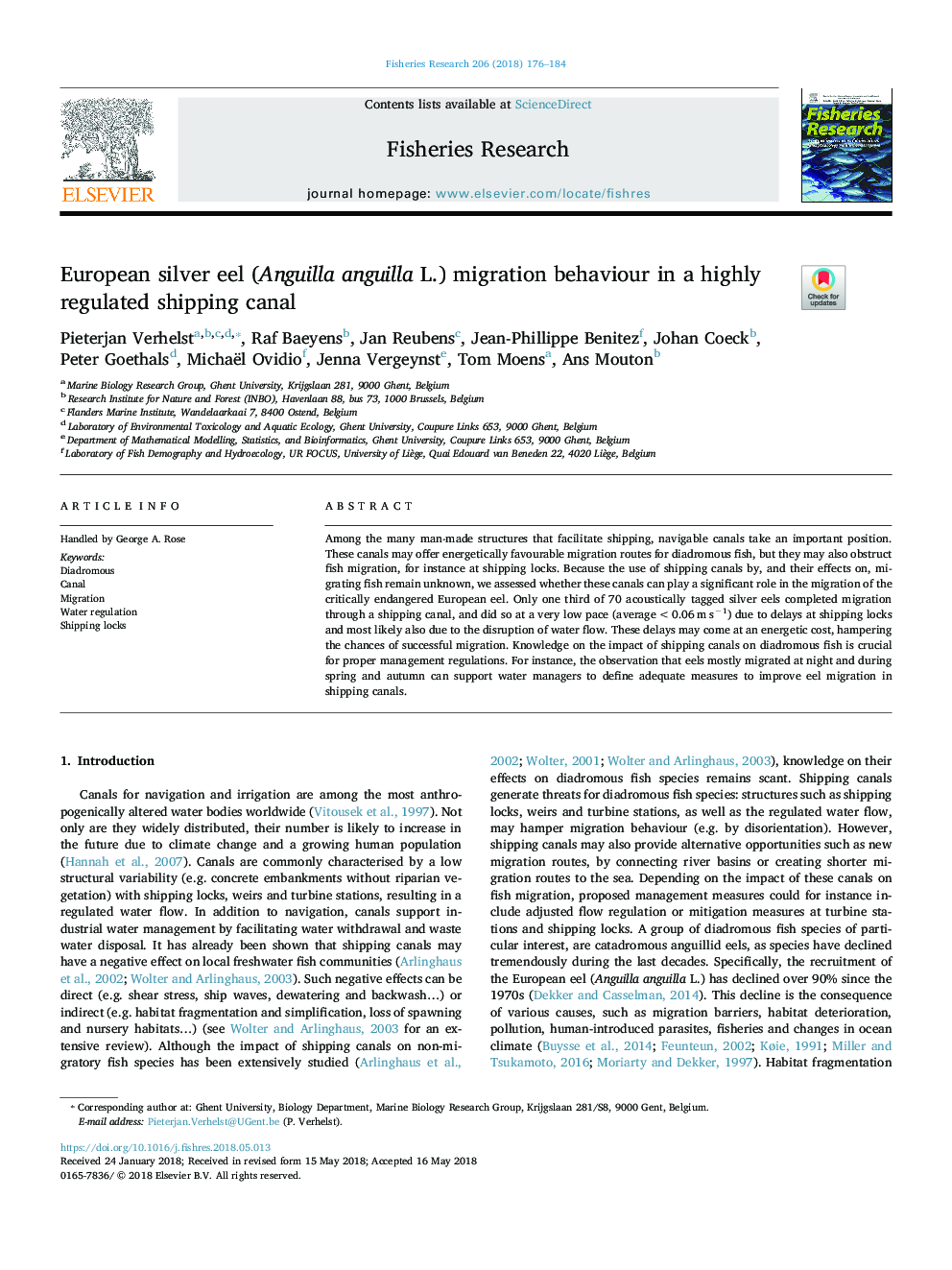 European silver eel (Anguilla anguilla L.) migration behaviour in a highly regulated shipping canal