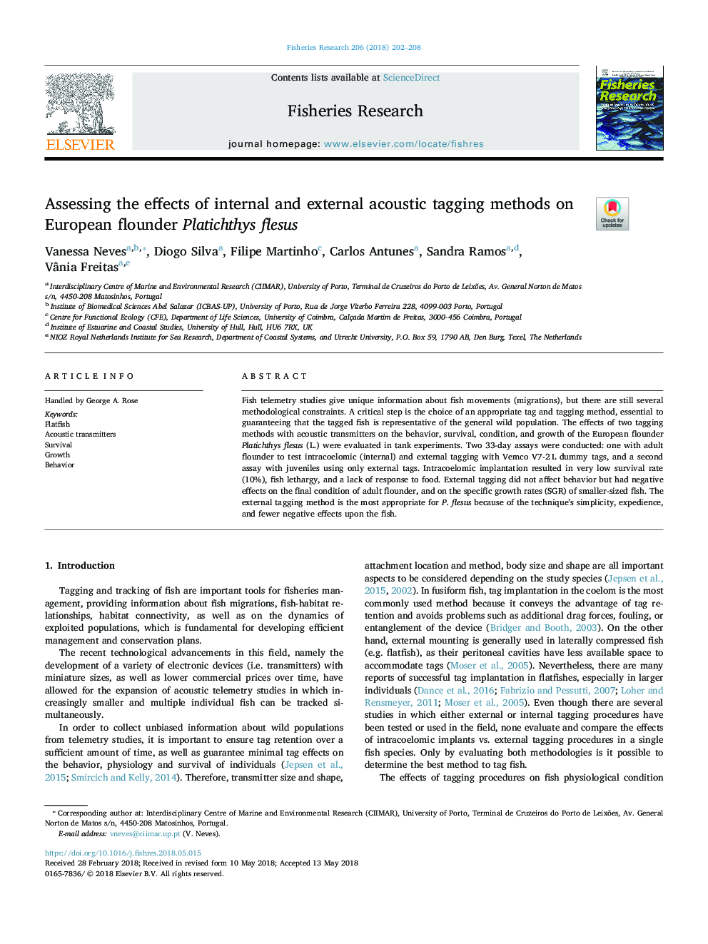 Assessing the effects of internal and external acoustic tagging methods on European flounder Platichthys flesus