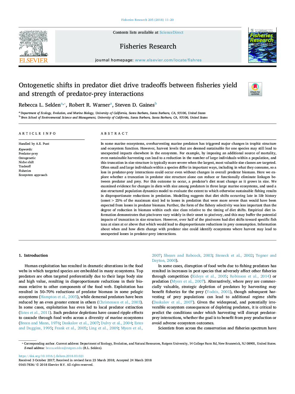 Ontogenetic shifts in predator diet drive tradeoffs between fisheries yield and strength of predator-prey interactions