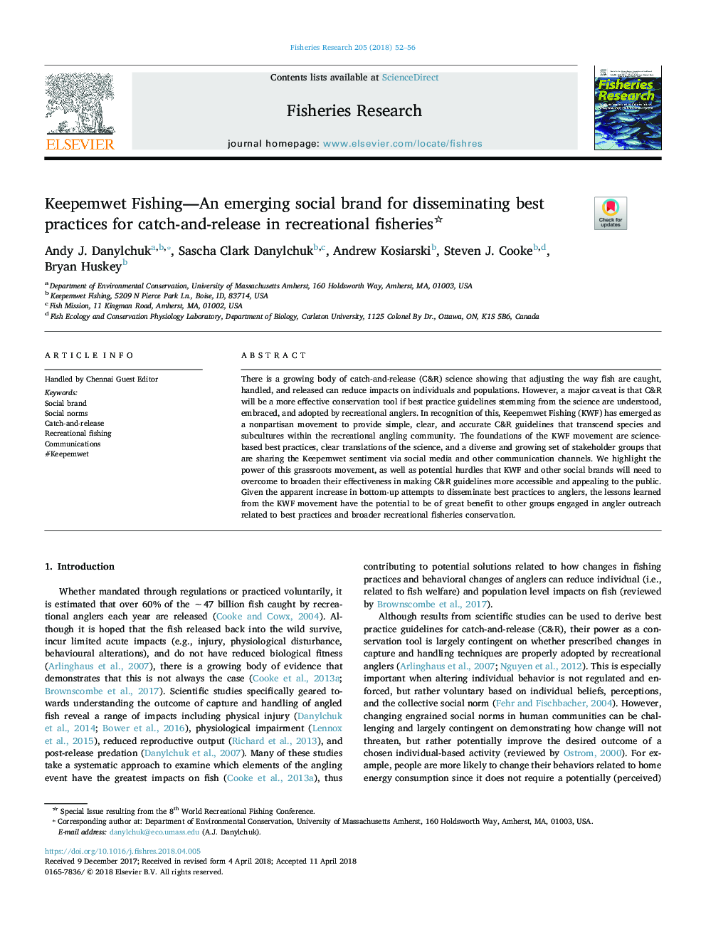 عکس صفحه اول مقاله: Keepemwet Fishing-An emerging social brand for disseminating best practices for catch-and-release in recreational fisheries Keepemwet Fishing-An emerging social brand for disseminating best practices for catch-and-release in recreational fisheries